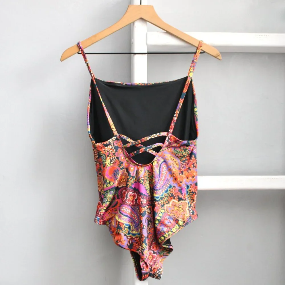 Allihop Anthropologie Multi Paisley Square-Neck One-Piece Swimsuit Size Medium - Picture 4 of 9